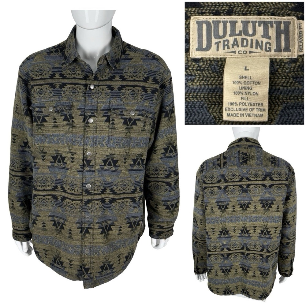 Duluth Trading Co Large Overshirt Tucson Jac Jacket Western Flannel Green EUC